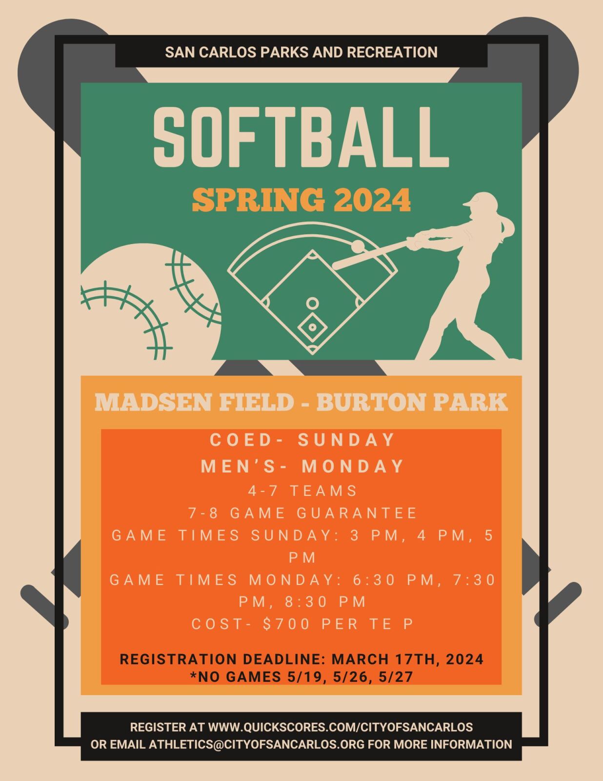 Adult Softball League San Carlos Spring 2024