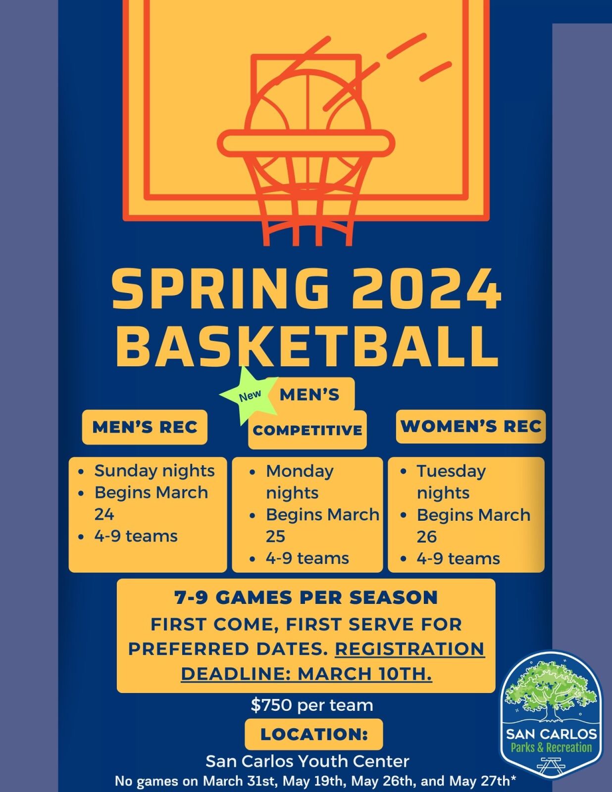 Adult Basketball League San Carlos Spring 2024