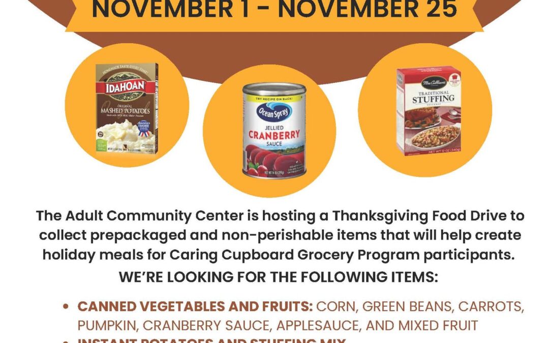 Join the Caring Cupboard Thanksgiving Food Drive at the Adult Community Center!