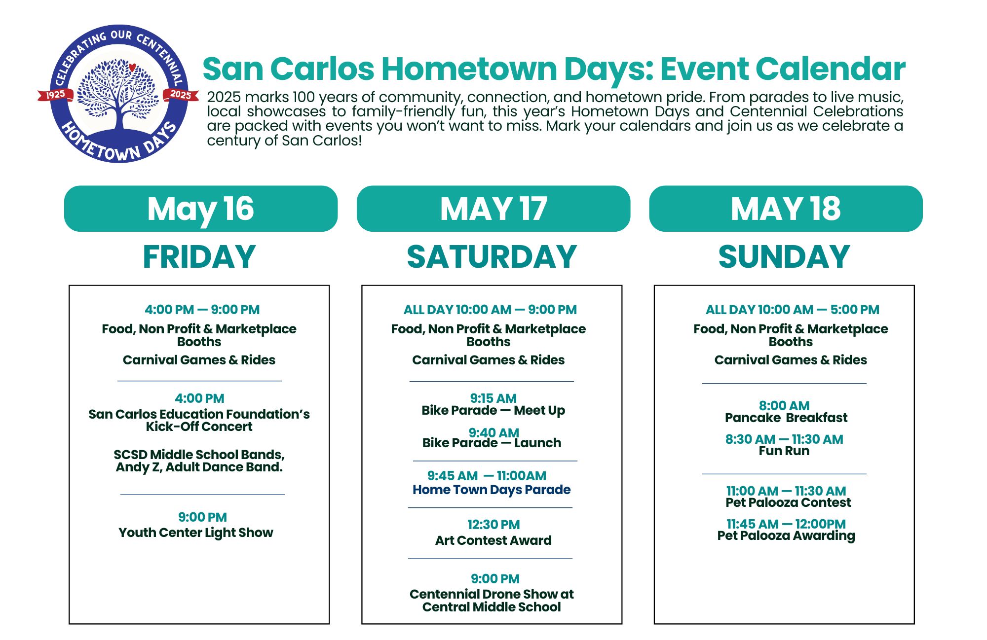 Hometown Days Schedule 2025 Centennial Hometown Days Schedule 2025 Centennial