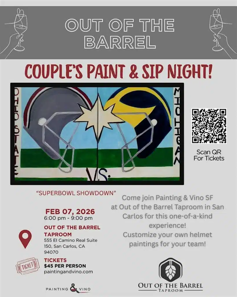 Superbowl Showdown! COUPLE'S Paint and Sip at Out of the Barrel San Carlos
